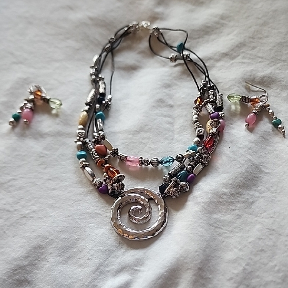 Multicolor Beaded Necklace and Earring Set